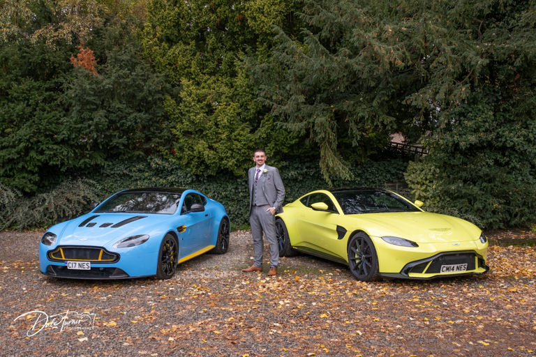 Groom with Aston Martin supercars at The York Pavilion.
