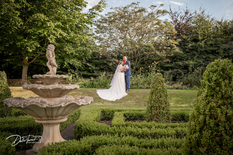 Bride and groom in the grounds of The Parsonage, Escrick.