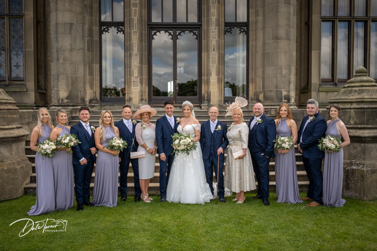 Bridal party lined up, at Allerton Castle.