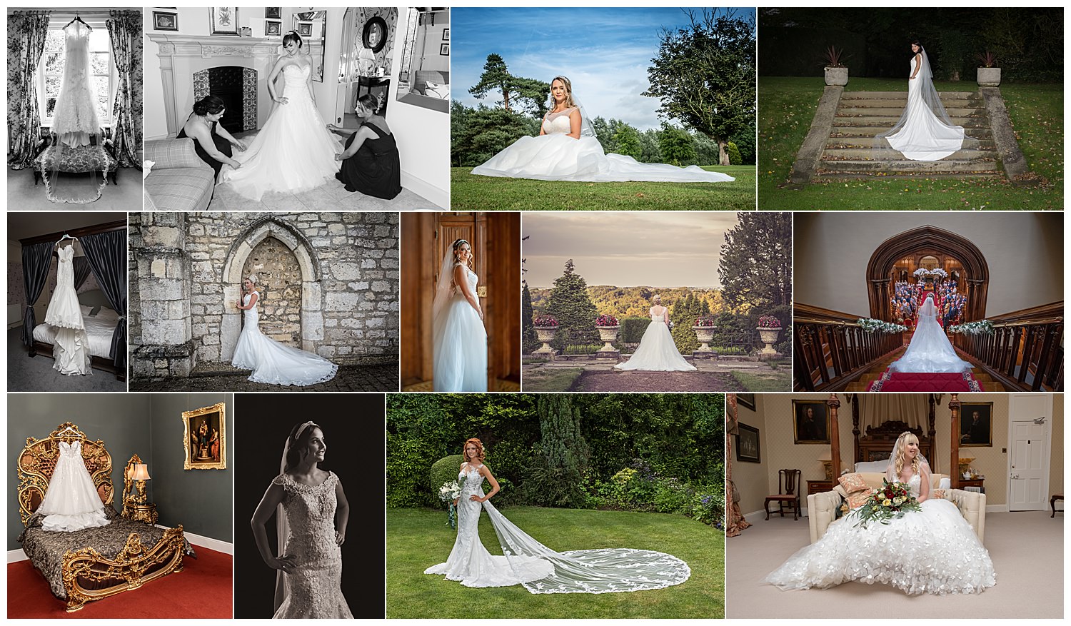 Montage of brides and wedding dresses.