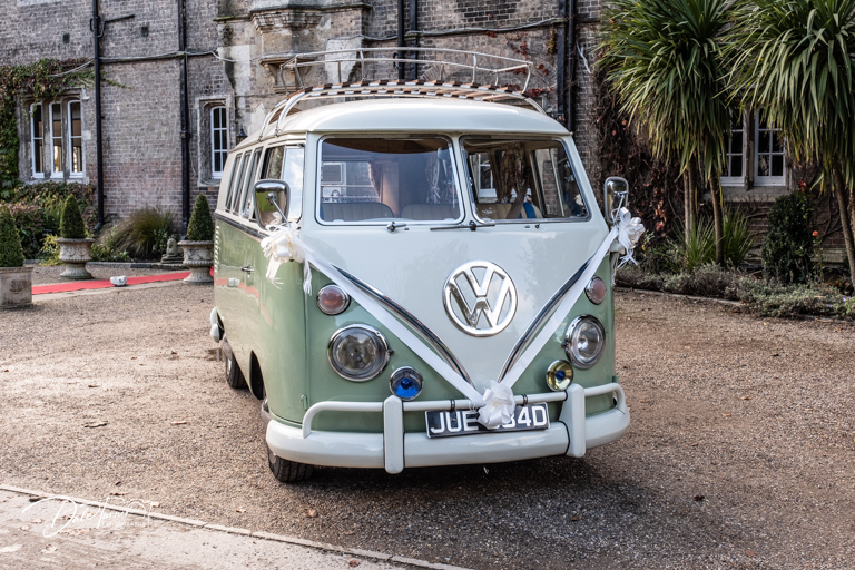 Vintage Volkswagen camper van at a wedding.
